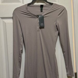 wild fable Ribbed Long Sleeve Henley Top in Taupe